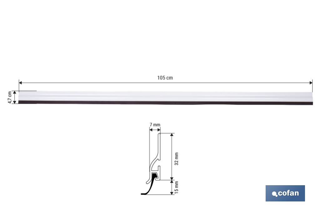 Burlete adhesivo de aluminio con labio de goma | Longitud de 105 cm | Disponible en diferentes acabados - Cofan