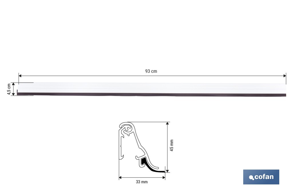 Burlete basculante de aluminio con labio de caucho | Longitud de 93 cm | Disponible en diferentes acabados - Cofan