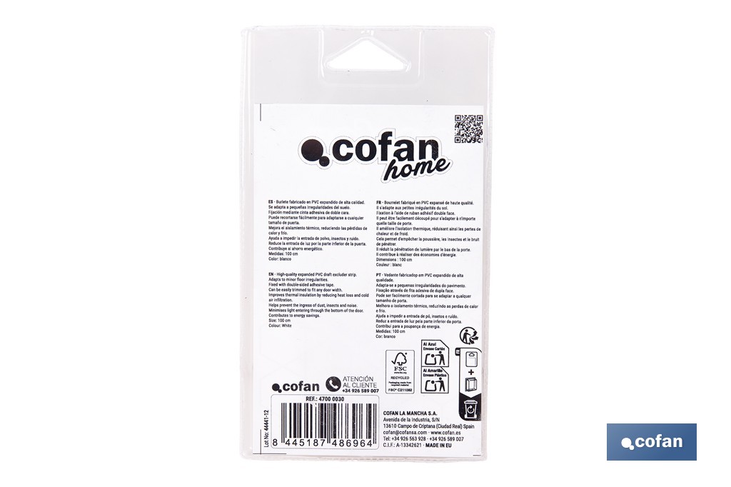 Burlete de PVC expandido | Longitud de 100 cm | Disponible en dos acabados diferentes - Cofan