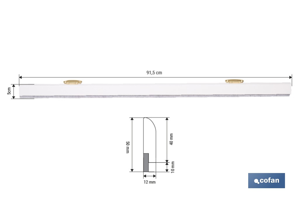 Burlete basculante de madera sostenible | Fijación mediante bisagra | Longitud de 91,5 cm | Disponible en diferentes acabados - Cofan