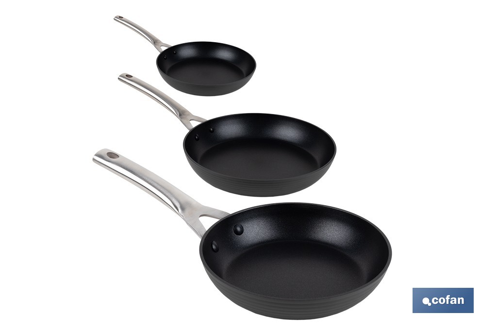 Pack de 3 sartenes antiadherentes de inducción | Fabricadas en aluminio forjado y libres de PFOA | Sartenes con medidas de Ø20, Ø24 y Ø28 cm - Cofan