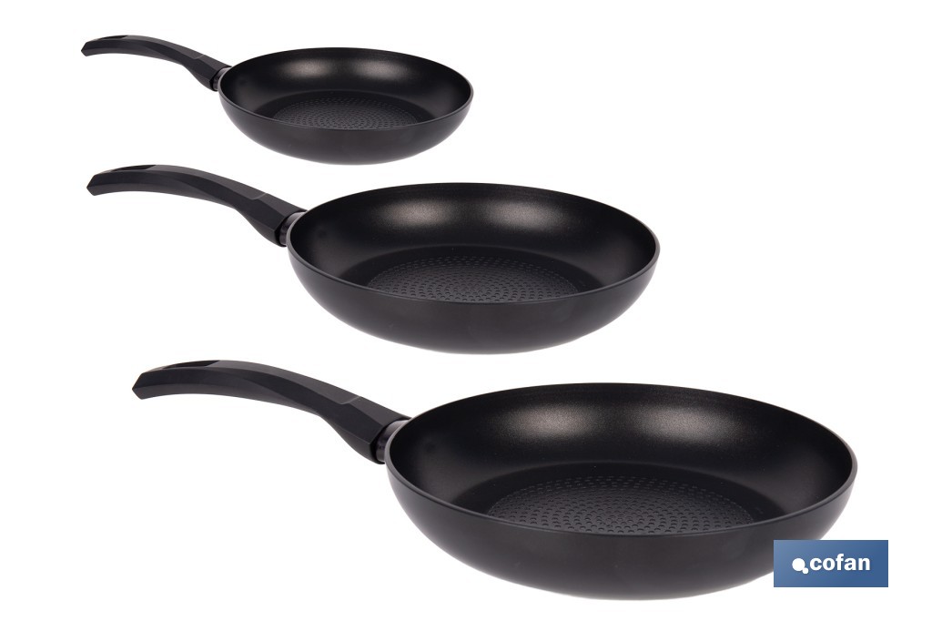 Pack de 3 sartenes antiadherentes para inducción | Sartenes de aluminio con mango ergonómico | Medidas: Ø16 cm, Ø20 cm, Ø22 cm - Cofan