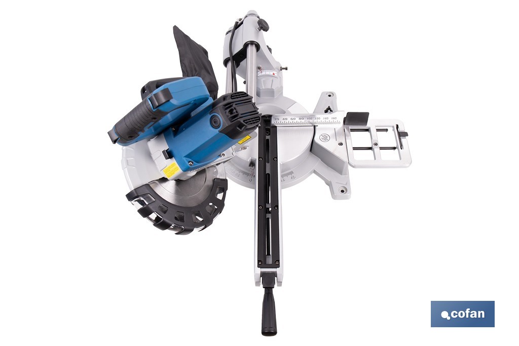 Ingletadora eléctrica 1450 W Ø210 mm 5000 rpm | Corte preciso con guía láser, doble bisel, barra deslizante y bolsa de serrín - Cofan