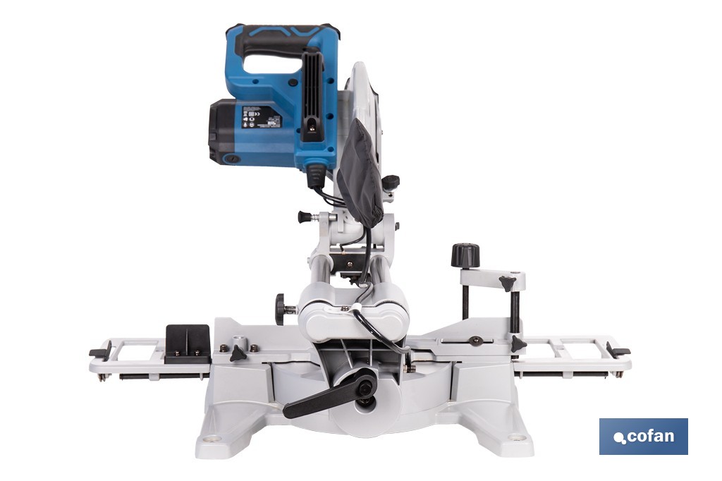 Ingletadora eléctrica 1450 W Ø210 mm 5000 rpm | Corte preciso con guía láser, doble bisel, barra deslizante y bolsa de serrín - Cofan