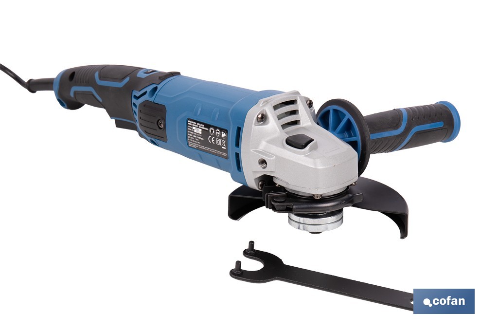 Amoladora angular eléctrica 1010 W Ø115/125 mm con velocidad variable 3000-11000 rpm | Arranque progresivo, mango antivibración, engranajes de aluminio reforzado - Cofan