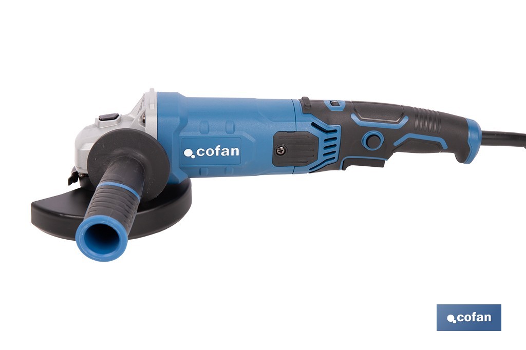 Amoladora angular eléctrica 1010 W Ø115/125 mm con velocidad variable 3000-11000 rpm | Arranque progresivo, mango antivibración, engranajes de aluminio reforzado - Cofan