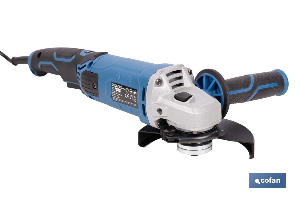Amoladora angular eléctrica 1010 W Ø115/125 mm con velocidad variable 3000-11000 rpm | Arranque progresivo, mango antivibración, engranajes de aluminio reforzado - Cofan