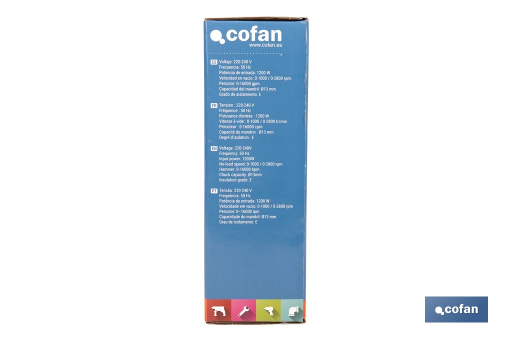 Taladro percutor eléctrica 1200 W con 2 velocidades, portabrocas automático 13 mm | Empuñadura multiposición y control de velocidad variable - Cofan