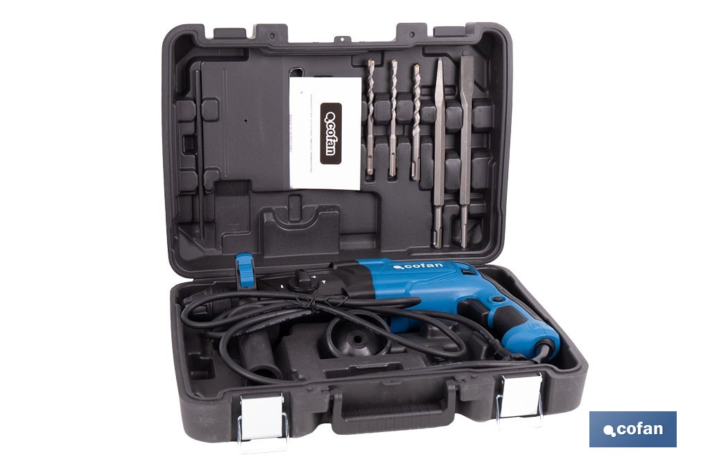 Taladro martillo perforador SDS-Plus | 1050 W, 5200 bpm con energía de impacto de 3,2 J | Accesorios incluidos - Cofan