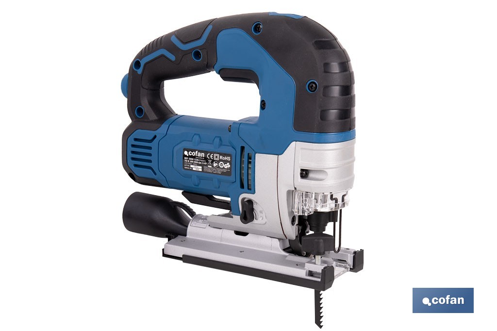 Sierra de calar eléctrica con corte pendular de 4 posiciones | 750 W; corte a bisel ±45°; Velocidad variable 800-3000 rpm - Cofan