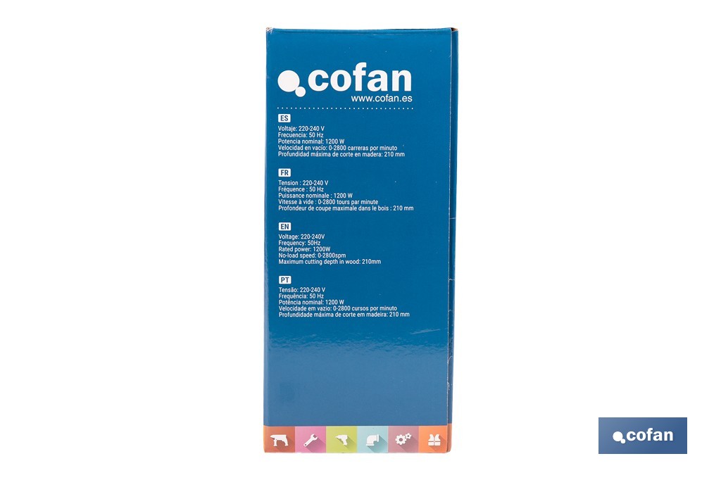 Sierra de sable eléctrica 1200 W 2800 rpm, acción pendular 4 posiciones | Control de velocidad variable, cambio de hoja sin herramientas - Cofan
