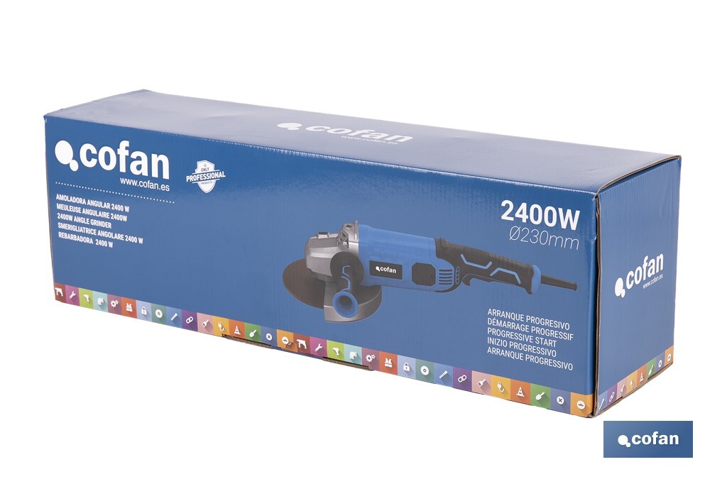 Amoladora angular de 2400W | Amoladora angular Ø230MM de arranque progresivo - Cofan