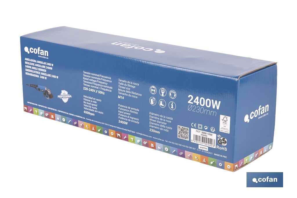 Amoladora angular de 2400W | Amoladora angular Ø230MM de arranque progresivo - Cofan