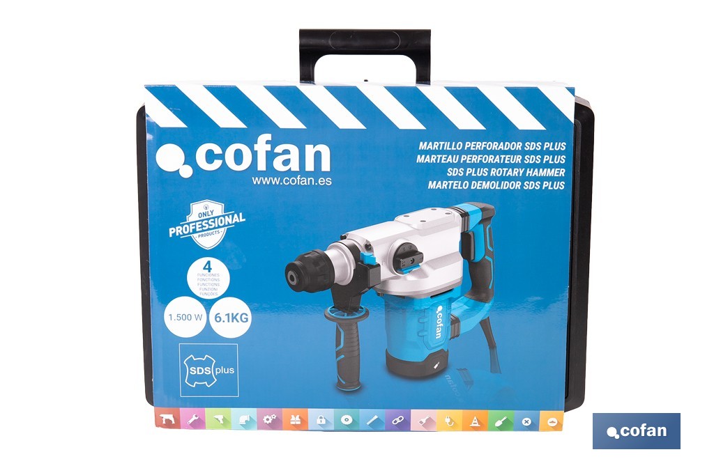 Taladro martillo perforador | 1.500 W SDS Plus | Martillo perforador anclaje con 4 funciones - Cofan