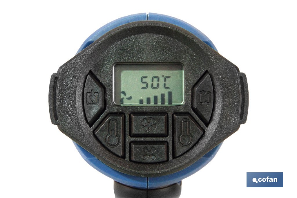 Pistola termica ad aria calda, display LCD digitale, 2000W | Temperatura regolabile da 50ºC fino a 650ºC | Display digitale - Cofan