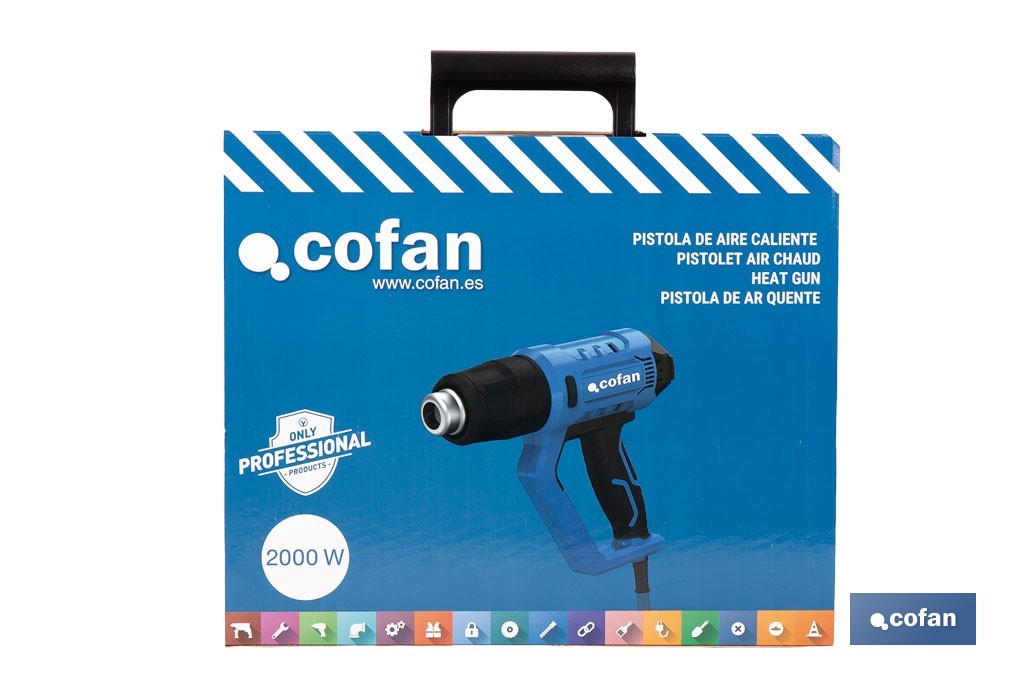 Pistola termica ad aria calda, display LCD digitale, 2000W | Temperatura regolabile da 50ºC fino a 650ºC | Display digitale - Cofan