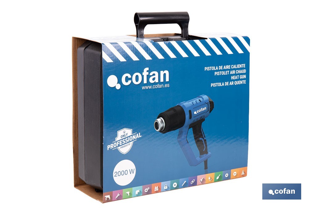 Pistola termica ad aria calda, display LCD digitale, 2000W | Temperatura regolabile da 50ºC fino a 650ºC | Display digitale - Cofan