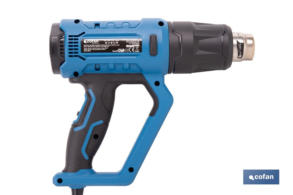 Pistola termica ad aria calda, display LCD digitale, 2000W | Temperatura regolabile da 50ºC fino a 650ºC | Display digitale - Cofan