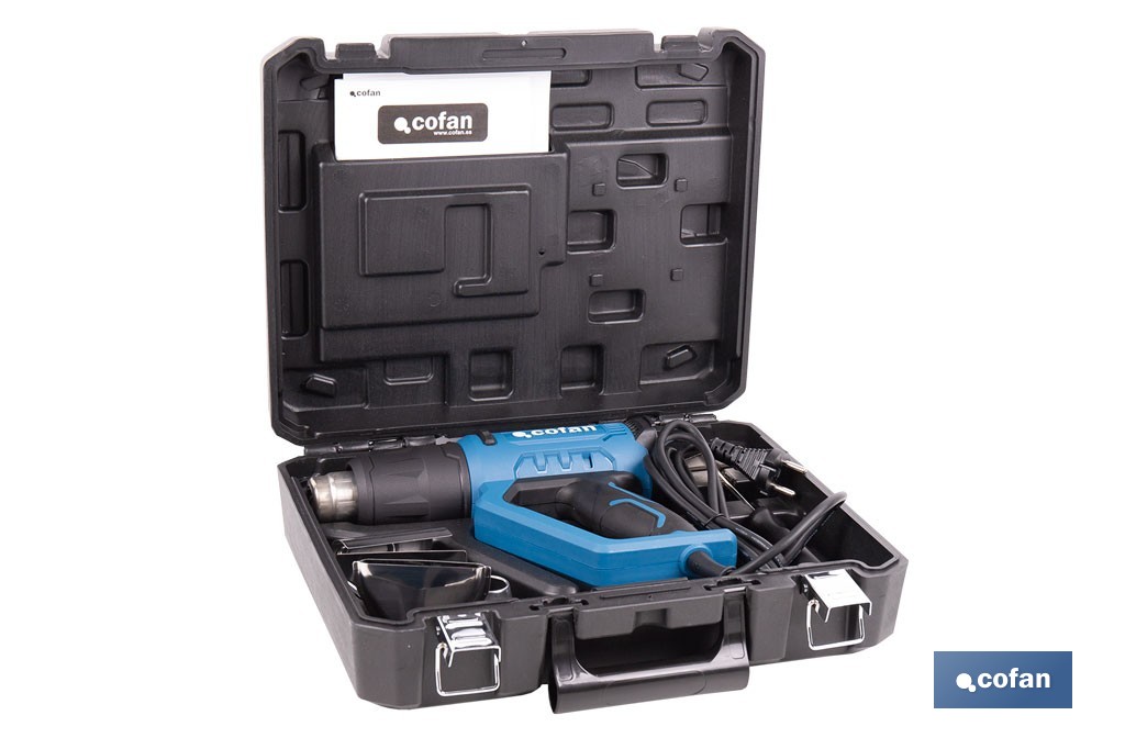 Pistola termica ad aria calda, display LCD digitale, 2000W | Temperatura regolabile da 50ºC fino a 650ºC | Display digitale - Cofan