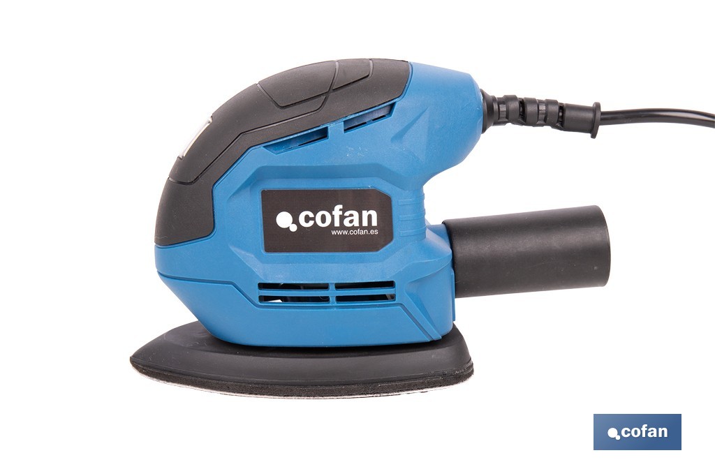 Lijadora mouse eléctrica 130 W 14 000 rpm, aspiración de polvo | Base de velcro con 5 agujeros | Ideal para madera, chapa, laca o relleno - Cofan