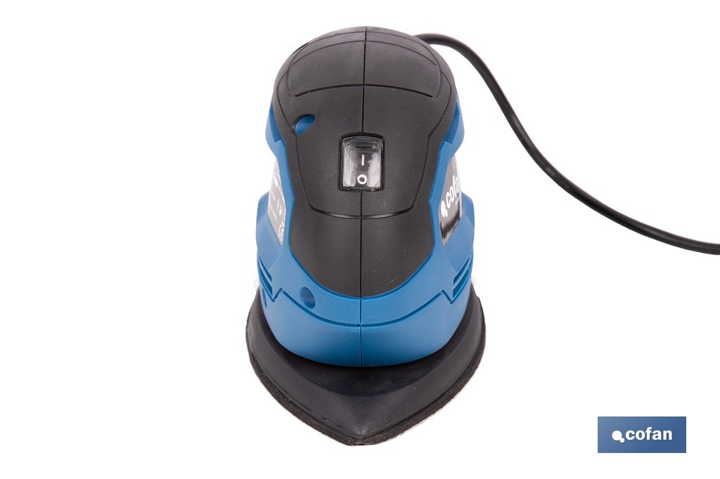 Lijadora mouse eléctrica 130 W 14 000 rpm, aspiración de polvo | Base de velcro con 5 agujeros | Ideal para madera, chapa, laca o relleno - Cofan