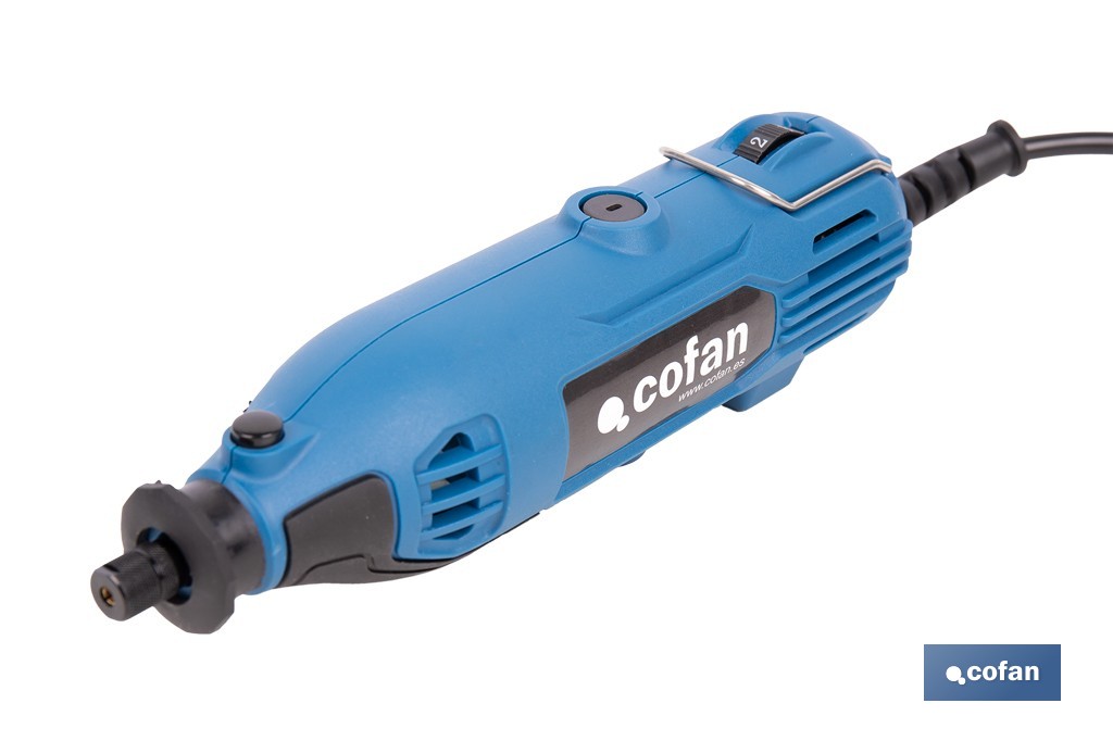 Multiherramienta rotativa 135 W 8000-33000 rpm, velocidad variable | Ideal para cortar, fresar, pulir y perforar | Incluye kit de accesorios intercambiables - Cofan
