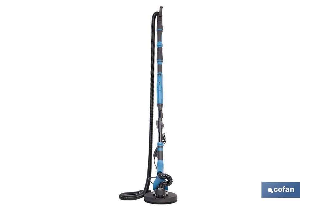 Lijadora de pared y techo eléctrica 710 W 1500 rpm | Tubo extensible, aspiración de polvo y luz LED integrada | Incluye maletín y 6 discos de lija - Cofan