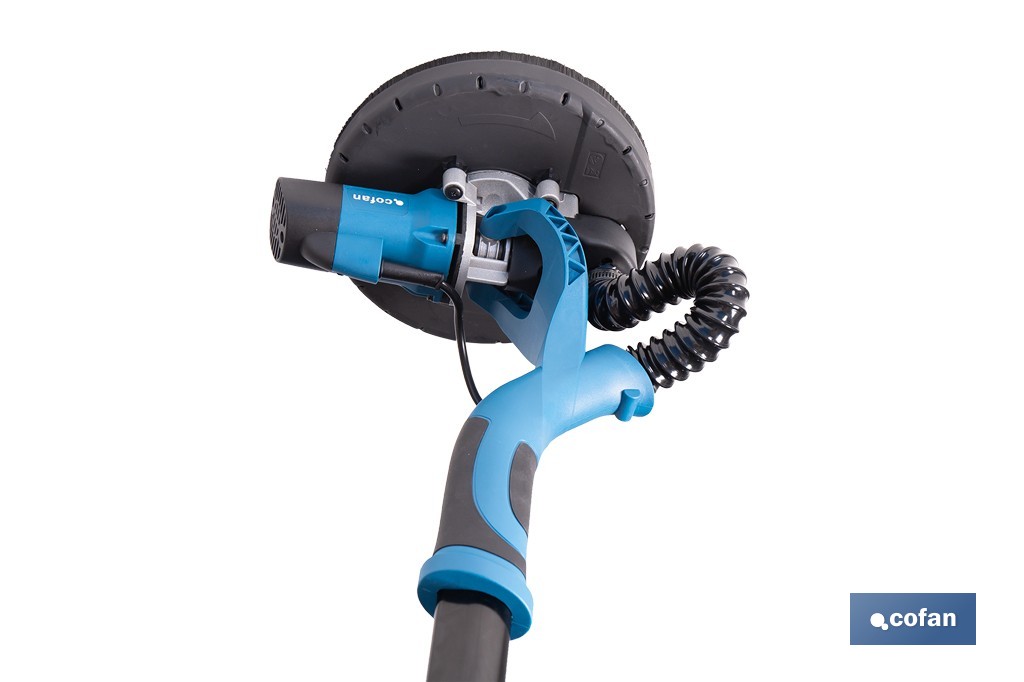 Lijadora de pared y techo eléctrica 710 W 1500 rpm | Tubo extensible, aspiración de polvo y luz LED integrada | Incluye maletín y 6 discos de lija - Cofan