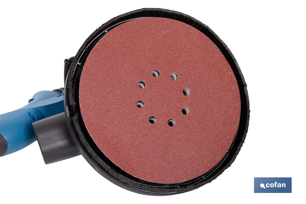 Lijadora de pared y techo eléctrica 710 W 1500 rpm | Tubo extensible, aspiración de polvo y luz LED integrada | Incluye maletín y 6 discos de lija - Cofan