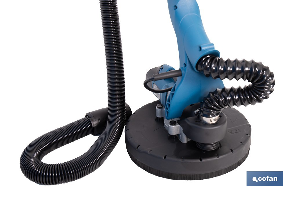 Lijadora de pared y techo eléctrica 710 W 1500 rpm | Tubo extensible, aspiración de polvo y luz LED integrada | Incluye maletín y 6 discos de lija - Cofan