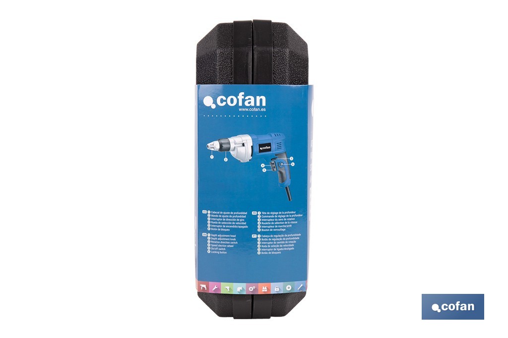 Atornillador eléctrico para paredes de yeso 600 W 2400 rpm | Velocidad variable, inserción de portapuntas 1/4" | Diseño ergonómico para trabajos continuos - Cofan