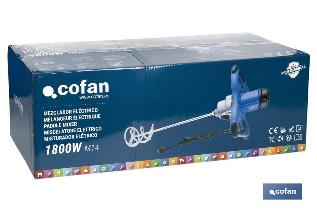 Cofan Paddle mixer for mixing paint and mortar | Electric stirrer | M14 paddle connection | Mixing paddle included | 2 speeds | Power: 1,800W - Cofan