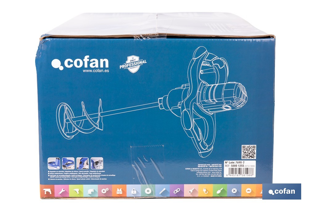 Cofan Paddle mixer for mixing paint and mortar | Electric stirrer | M14 paddle connection | Mixing paddle included | 2 speeds | Power: 1,800W - Cofan