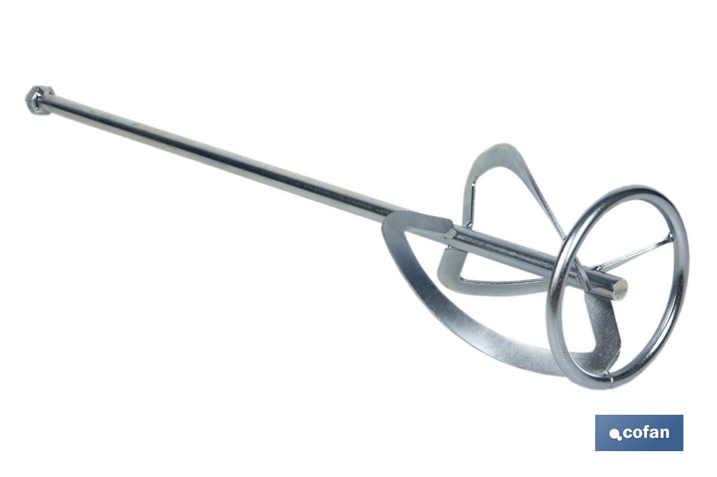 Vara misturadora argamassa | Acessório de mistura M14 | Adequada para misturar argamassa ou cimento | Comprimento: 600 mm | Disponível em diferentes diâmetros - Cofan