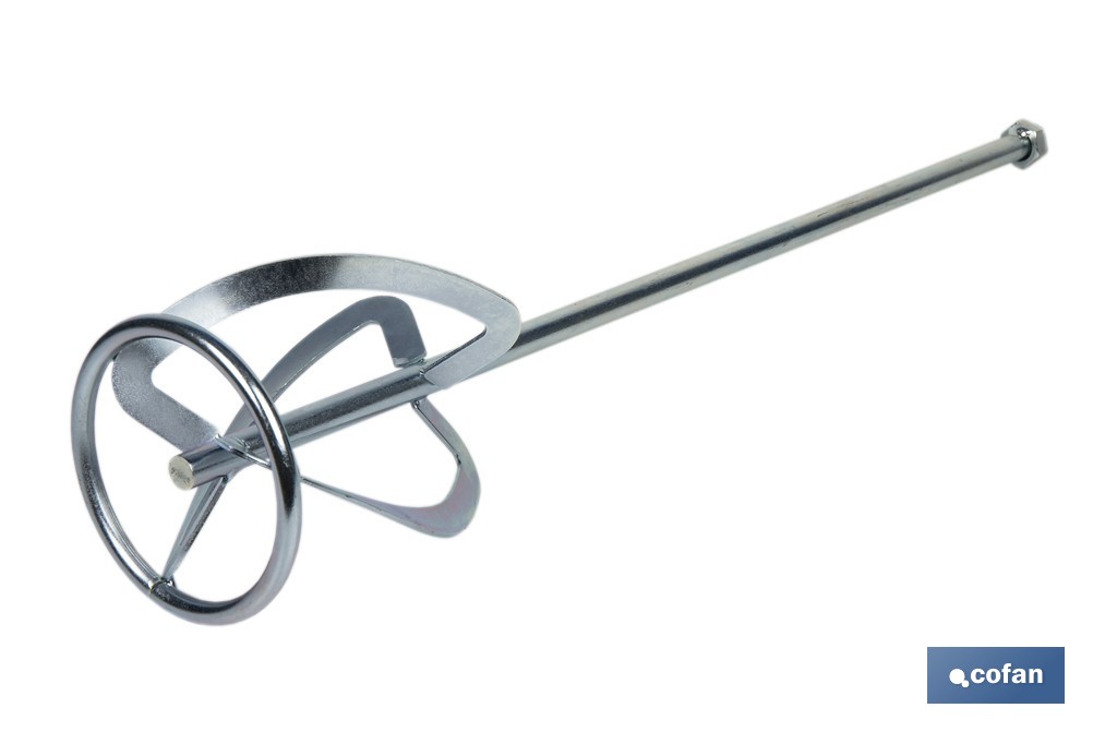 Vara misturadora argamassa | Acessório de mistura M14 | Adequada para misturar argamassa ou cimento | Comprimento: 600 mm | Disponível em diferentes diâmetros - Cofan