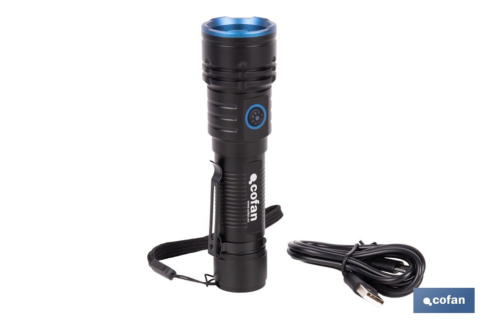 Linterna LED de alta potencia (2000 lm) y 150 m de alcance. 5 funciones y base magnética - Cofan