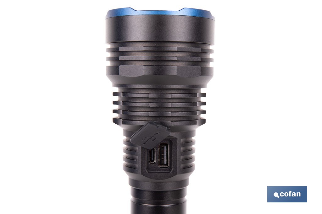 Linterna LED de alta potencia | Recargable con 6 modos de luz | Disponible en dos potencias: 18.000 lm y 10.000 lm - Cofan
