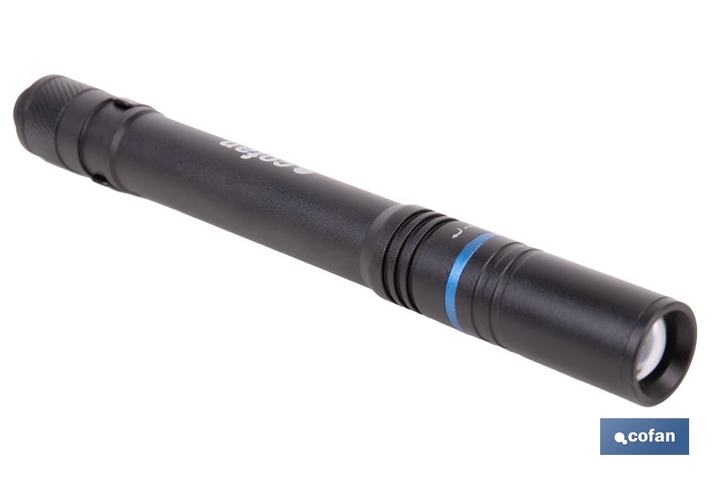 Linterna LED formato Bolígrafo Recargable de Aluminio | 3 funciones y enfoque ajustable | Cable USB-C incluido - Cofan