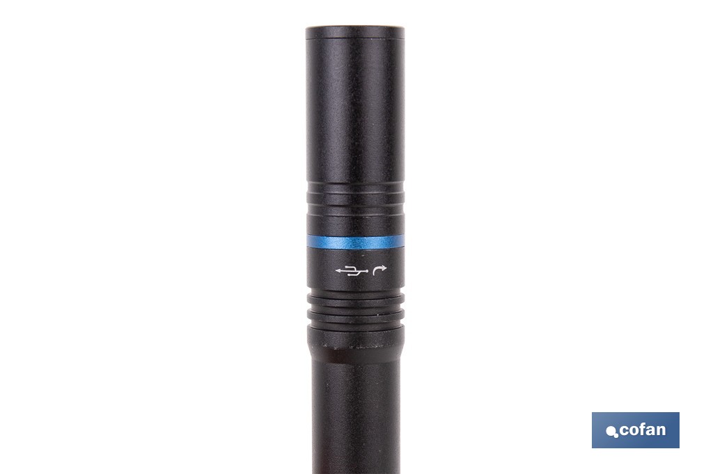 Linterna LED formato Bolígrafo Recargable de Aluminio | 3 funciones y enfoque ajustable | Cable USB-C incluido - Cofan