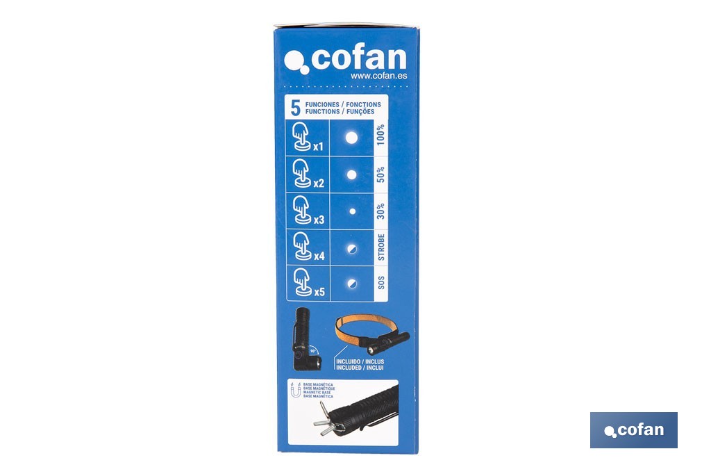 Linterna LED plegable y recargable con 5 modos de luz y con base magnética | 1200 lm, alcance de 100 m - Cofan