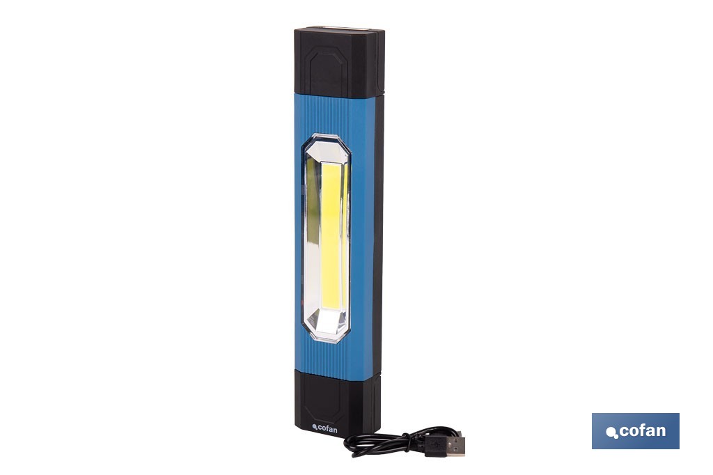 Lámpara de inspección LED COB 1200 lm | Recargable con 3 modos de luz | Extremos magnéticos, giratorios y plegables - Cofan
