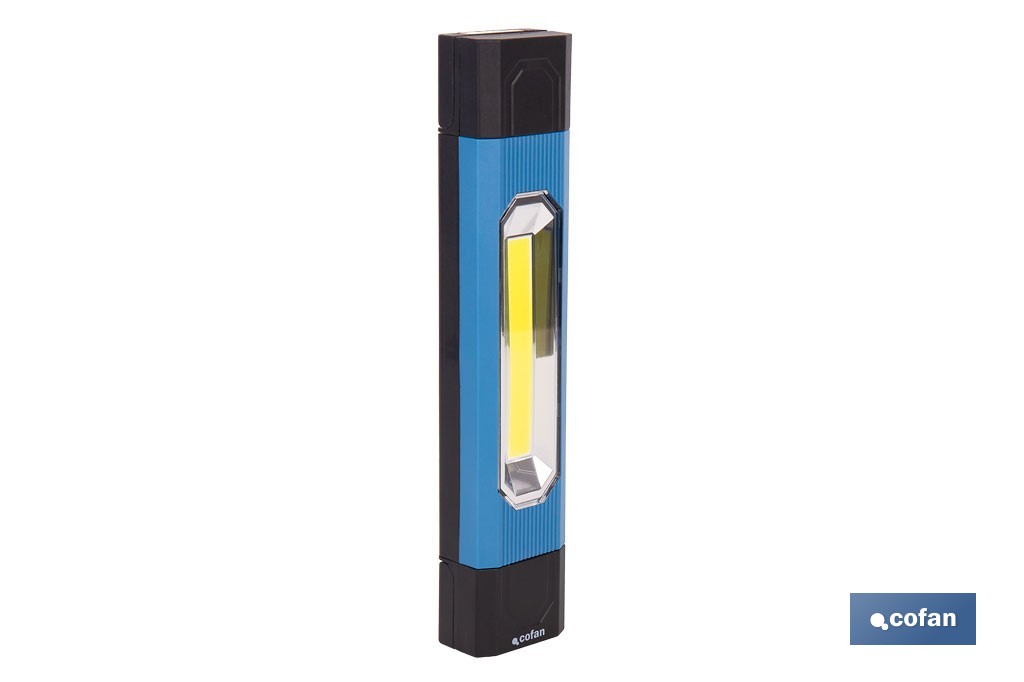 Lámpara de inspección LED COB 1200 lm | Recargable con 3 modos de luz | Extremos magnéticos, giratorios y plegables - Cofan