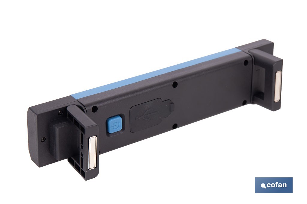 Lámpara de inspección LED COB 1200 lm | Recargable con 3 modos de luz | Extremos magnéticos, giratorios y plegables - Cofan