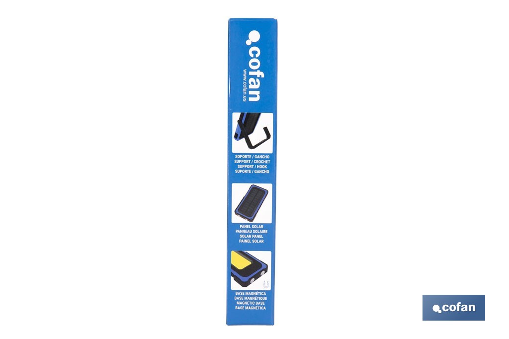 Lámpara de inspección de 500 LM COB LED con panel solar | Recargable con USB Tipo C | Luz blanca y roja | Base Magnética - Cofan