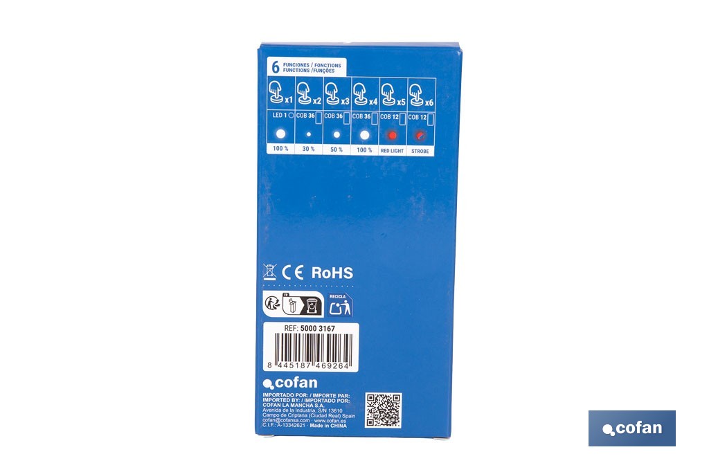 Lámpara de inspección de 500 LM COB LED con panel solar | Recargable con USB Tipo C | Luz blanca y roja | Base Magnética - Cofan