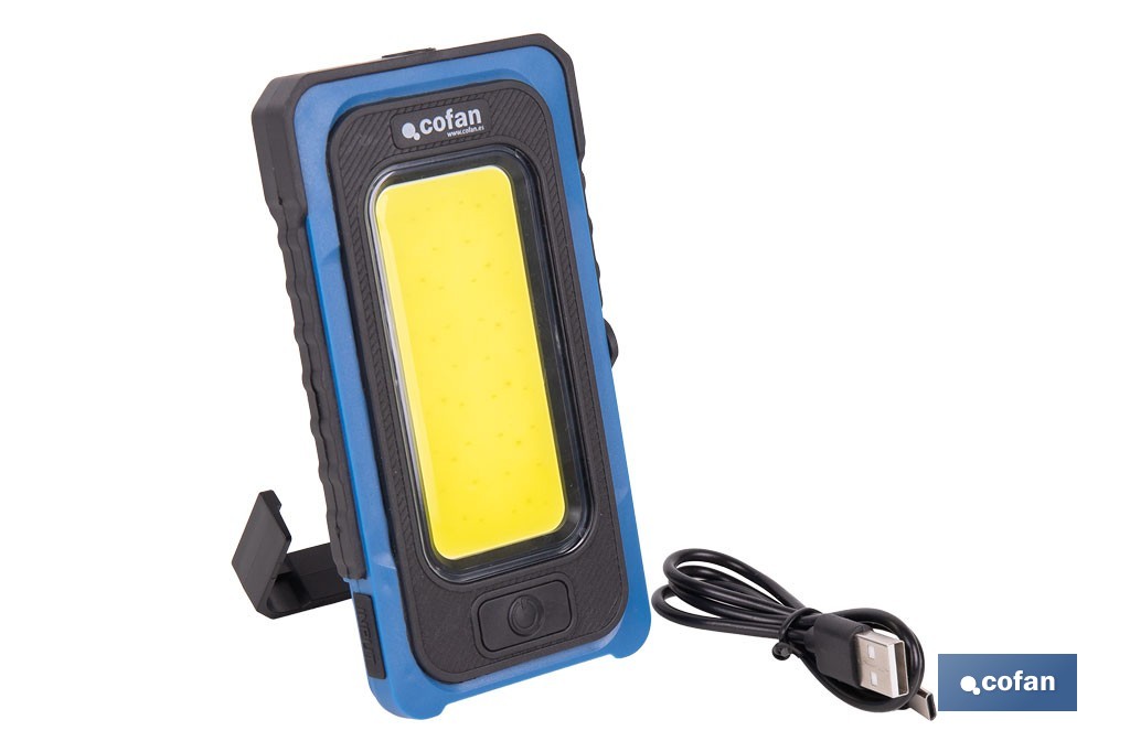 Lámpara de inspección de 500 LM COB LED con panel solar | Recargable con USB Tipo C | Luz blanca y roja | Base Magnética - Cofan