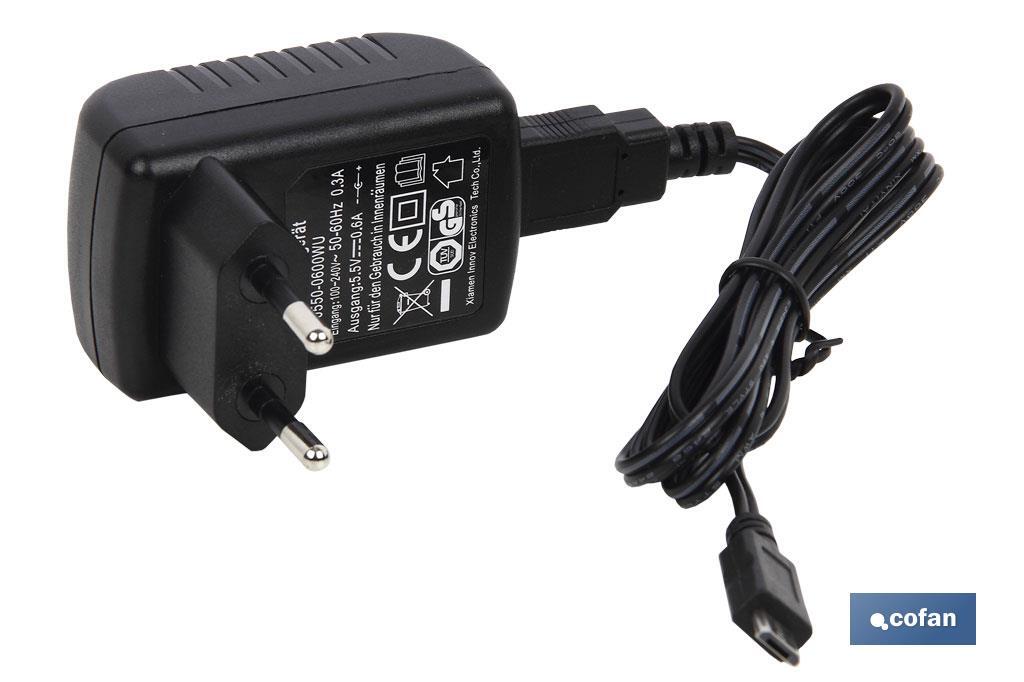 Cargador de Batería para Atornillador Cofan | Potencia 3,6 V | Potencia máxima 5,5 V | Cable USB - micro USB - Cofan