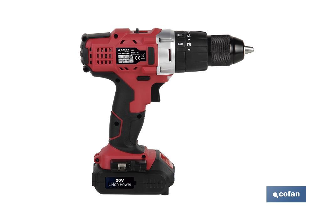 Taladro Percutor a Batería con 1300 rpm | Batería Li-ion de 20V - 1,5 Ah + Cargador incluidos - Cofan