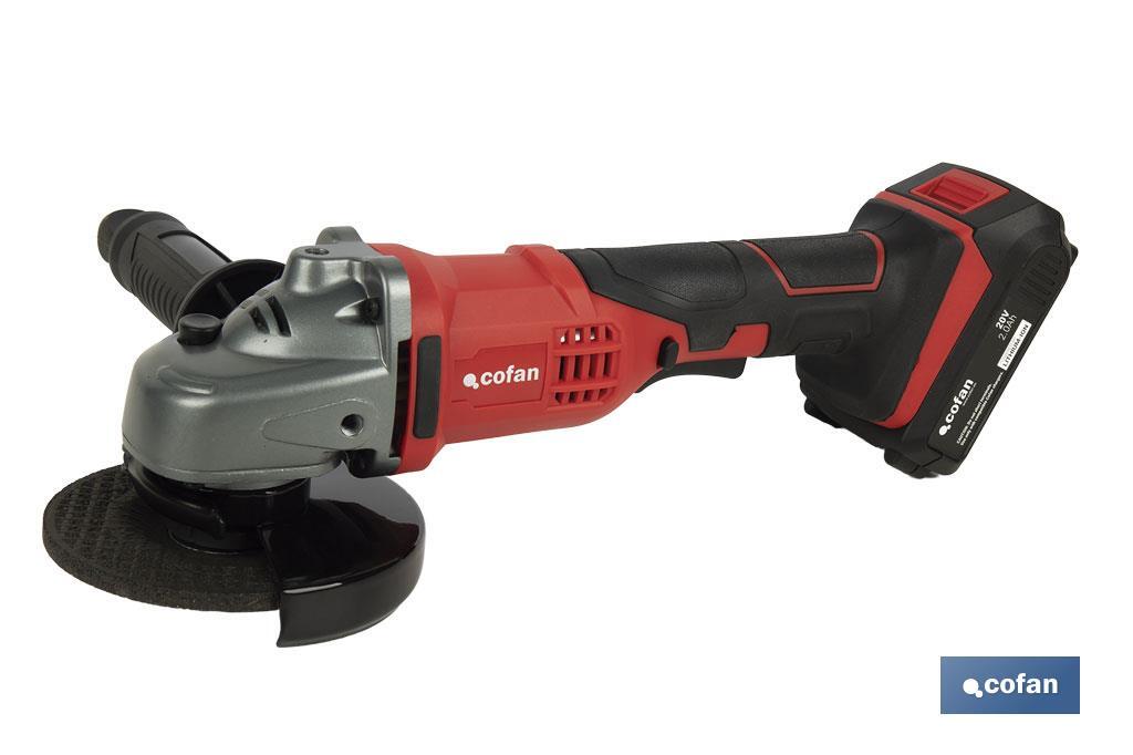 Amoladora a batería | Batería Li-ion de 20V y 2,0 Ah + Cargador incluidos | Apta para discos de ø115 mm - Cofan
