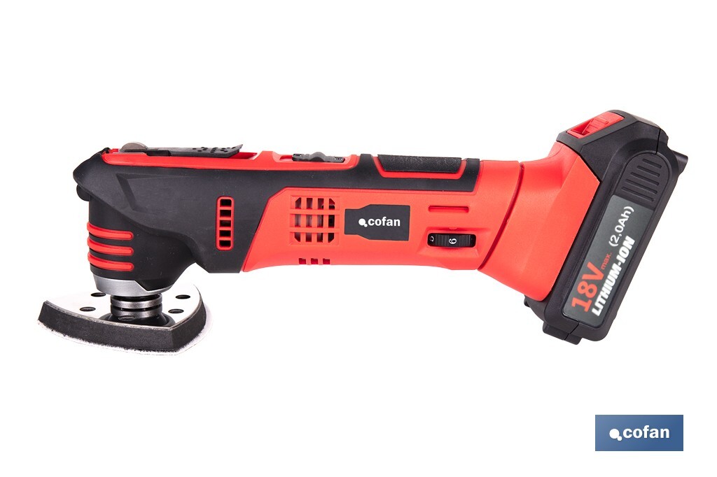 REACONDICIONADO - Multiherramienta a batería de 15000 rpm | Batería Li-ion 18V y cargador incluidos - Cofan